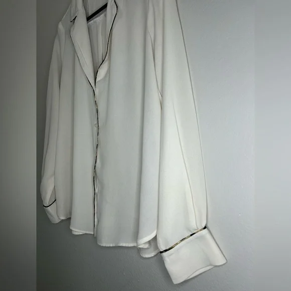 ZARA silky Ivory blouse w/ animal-print piping trim size S - Picture 7 of 14